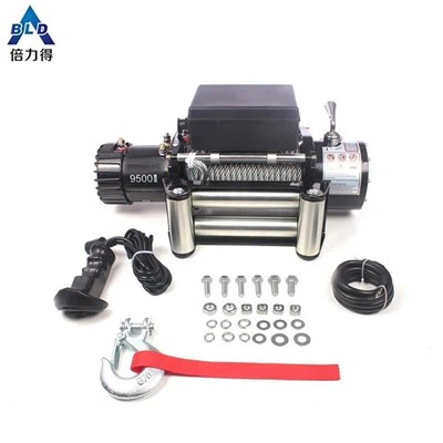 Electric Winch 9500lbs Winch Hoist Car Tools Lifting Traction Wire Rope Fiber Rope